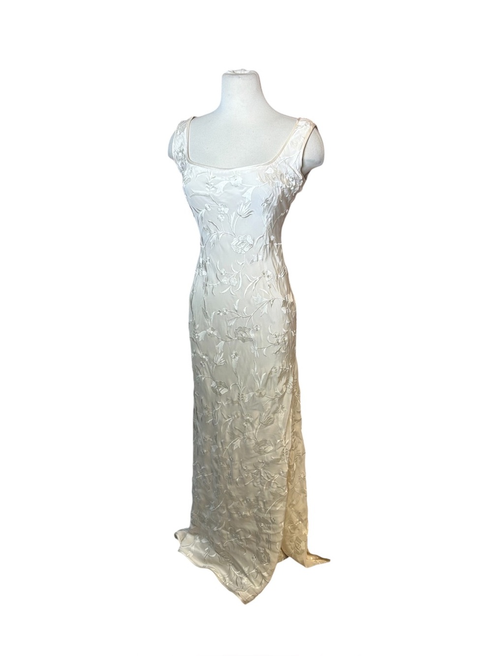 Y2K Ulla Maija Silk Embroidered Bias Cut Full Length Maxi Dress w/ Train - Small